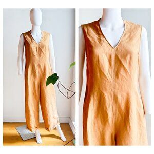 Vintage State of Claude Montana Nude Beige Linen Blend Jumpsuit 44/10